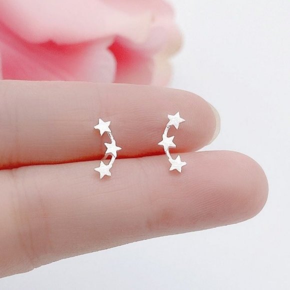 Silver Small Three Stars Stud Earrings-SS017 - Picture 1 of 10